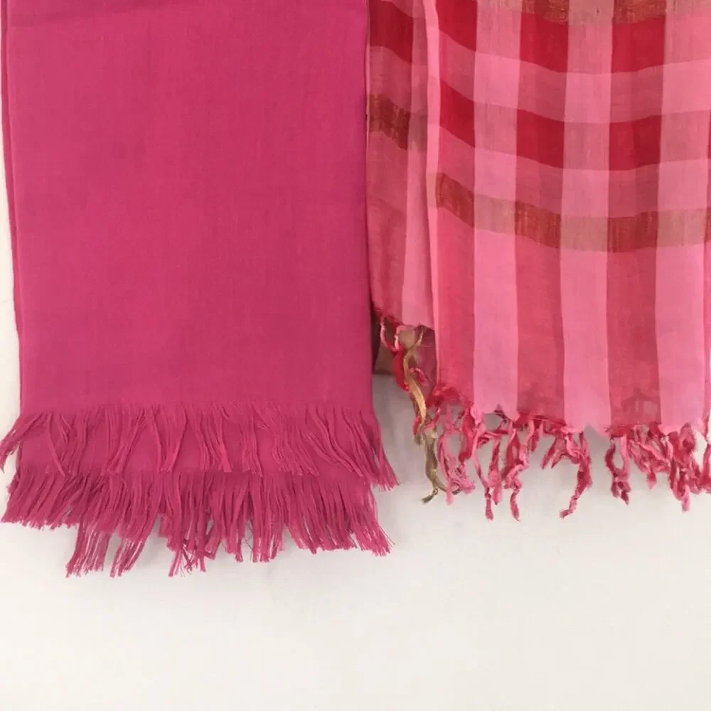 Bundle of 2 pink scarves solid & plaid like NEW - VALENTINE'S DAY